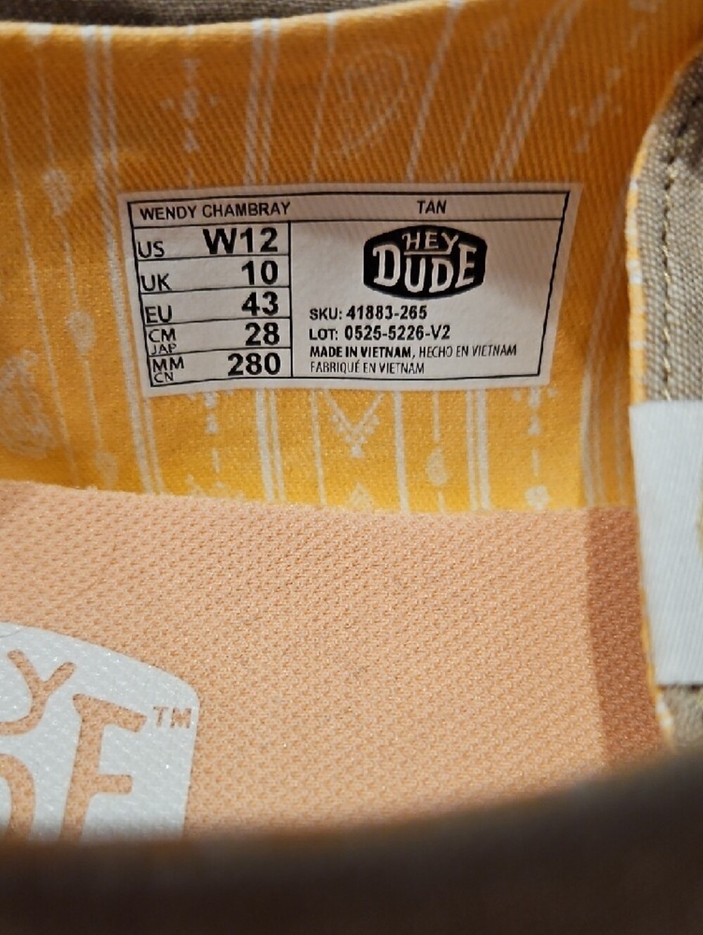 Hey Dude tan canvas slip-on shoes with orange insoles - Picture 2 of 3